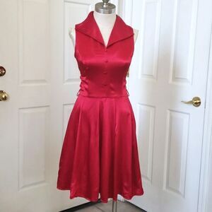 VINTAGE Red Satin Fit and Flare Dress Sleeveless